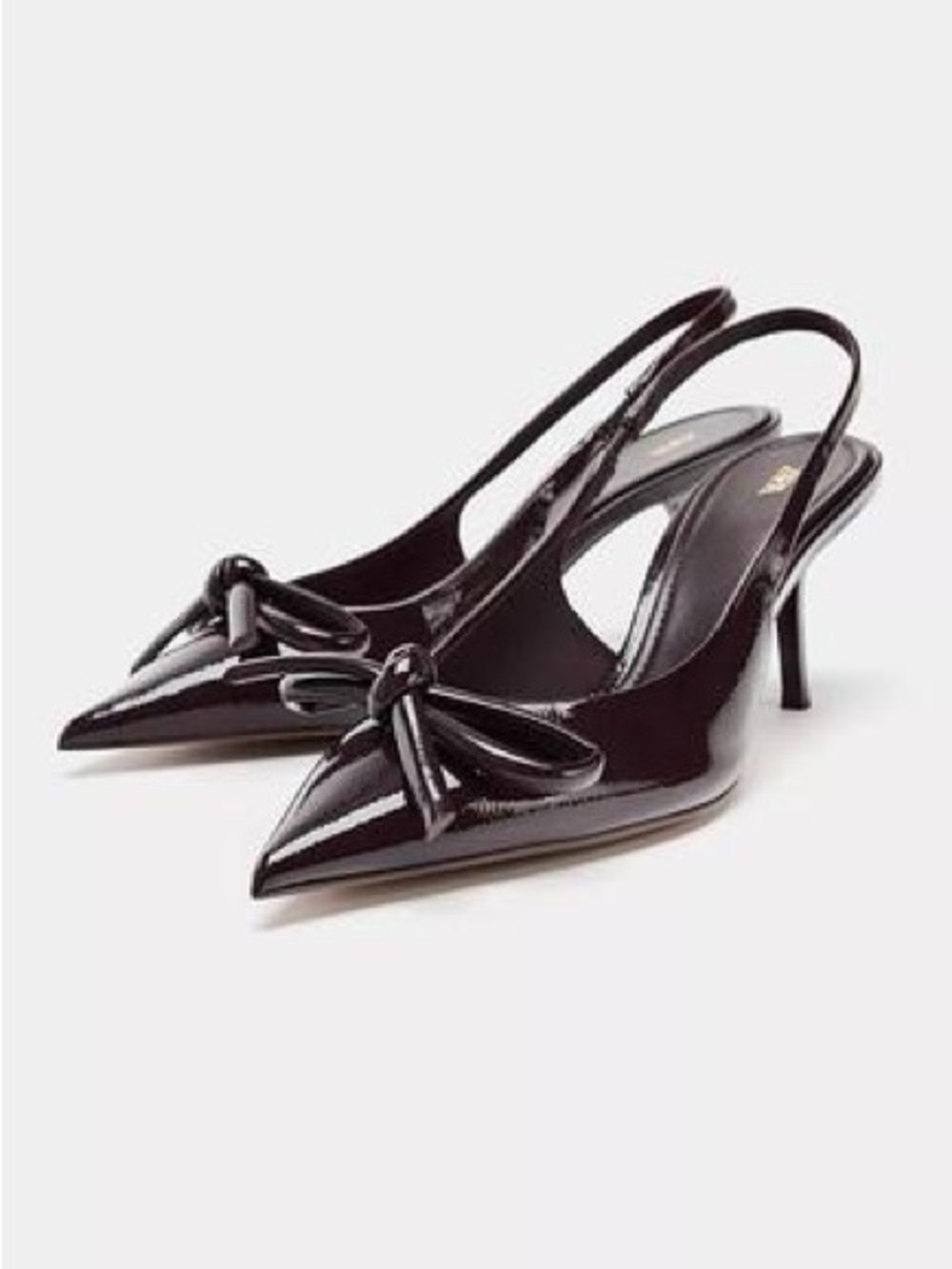 Zara Black Patent Pointed Slingback Heels with Knot Detail